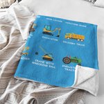 Personalized Work Vehicles Construction Trucks Kids Blanket with Name for Boys Girls Truck Lover Couch Sofa Bed Decor