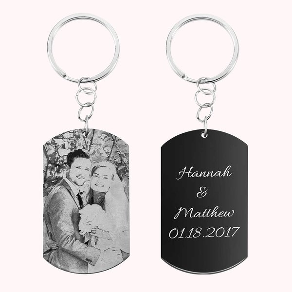 Men's Photo KeyChain Black Titanium Steel