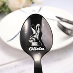 Set di posate personalizzate con coniglietto carino con nomi in acciaio inox per bambini, stoviglie per bambini, regalo di compleanno per bambini.