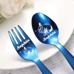 Set di posate personalizzate con coniglietto carino con nomi in acciaio inox per bambini, stoviglie per bambini, regalo di compleanno per bambini.