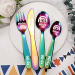 Personalized Rainbow Cutlery Set Gift for Kids