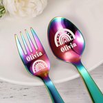 Personalized Rainbow Cutlery Set Gift for Kids