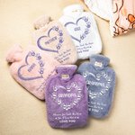 Botella de agua caliente personalizada con forma de corazón y funda de forro polar supersuave para la abuela