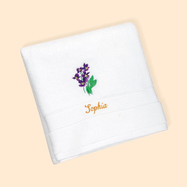 Serviette de Bain Personnalisée avec Fleur de Naissance et Nom Brodés Cadeau pour Famille