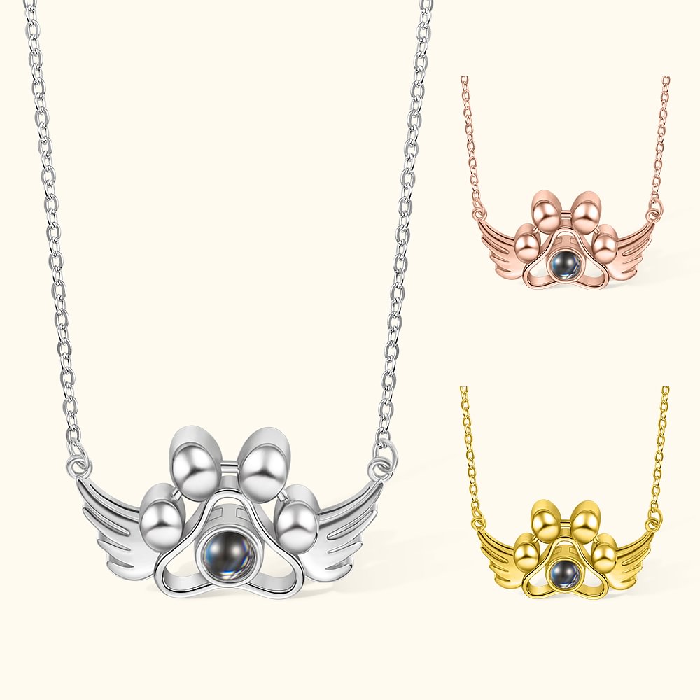 Collier avec Projection Photo Personnalisée Breloque Patte avec Ailes Cadeau Commémoratif
