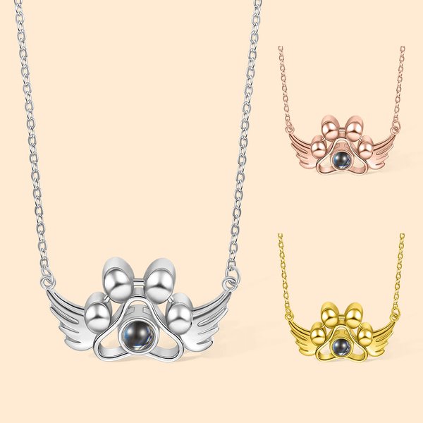 Collier avec Projection Photo Personnalisée Breloque Patte avec Ailes Cadeau Commémoratif