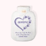 Personalised Heart Hand Hot Water Bottle with Super Soft Fleece Cover for Grandma