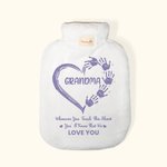 Botella de agua caliente personalizada con forma de corazón y funda de forro polar supersuave para la abuela