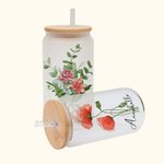 Bouteille en Verre avec Couvercle et Paille Personnalisée Nom et Fleurs de Naissance Aquarelle Cadeau de Fête des Mères pour Maman Grand-mère