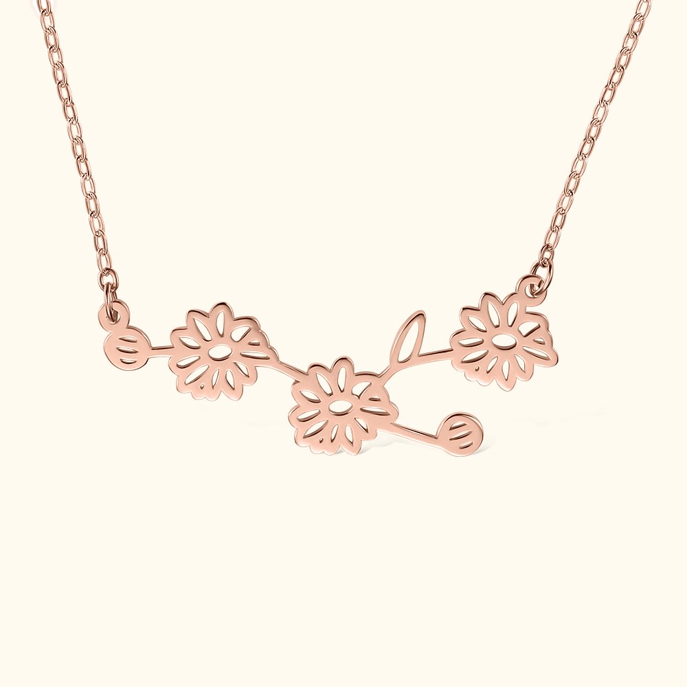 Collier Personnalisé avec Signe Astrologique Zodiaque et Fleur de Naissance Cadeau Anniversaire Fête des Mères pour Femme