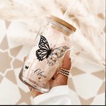 Personalized Half Butterfly Half Birth Flower Can Tumbler Glass with Bamboo Lids 20oz