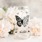 Personalized Half Butterfly Half Birth Flower Can Tumbler Glass with Bamboo Lids 20oz