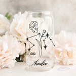Personalized Name Zodiac and Birth Flower Can Tumbler Glass with Bamboo Lids 20oz
