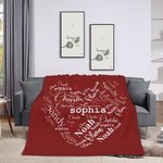 Personalized Close to Her Heart Fleece Blanket with 1-20 Name Super Soft Home Decor Valentine's Day Anniversary Birthday Gift for Couple Family