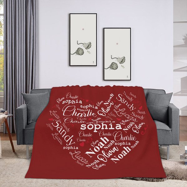 Couverture Super Douce Personnalisée avec 1-20 Noms en Forme de Coeur Décoration Intérieure Cadeau Anniversaire Saint-Valentin pour Couple Famille