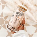 Personalized Name Zodiac and Birth Flower Can Tumbler Glass with Bamboo Lids 20oz