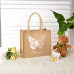 Personalisierte Geburt Blume Schmetterling Burlap Tote Bag