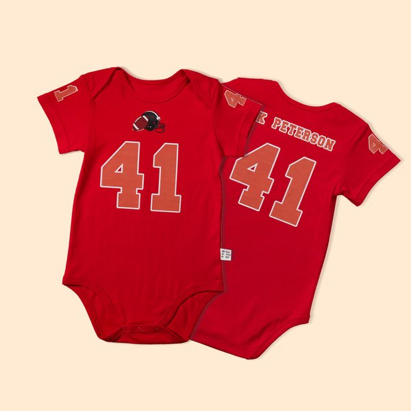 Personalized Sports Football Design Jersey Onesie with Name Number and Team Logo 100% Cotton Gift for Baby