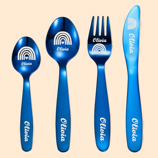 Personalized Rainbow Cutlery Set Gift for Kids