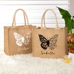 Personalisierte Geburt Blume Schmetterling Burlap Tote Bag