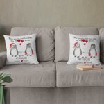 Housse de coussin pour couple de pingouins, personnalisée.