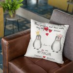 Housse de coussin pour couple de pingouins, personnalisée.