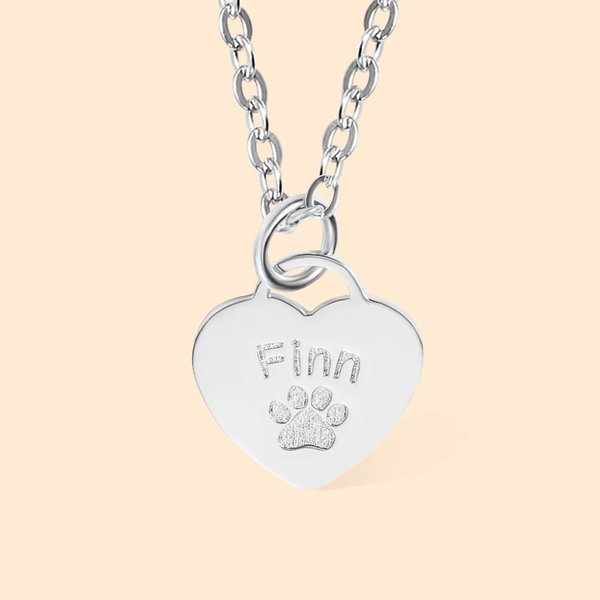 Personalisierte Pfote drucken Herz Halskette mit Pet Name für Tierliebhaber Geschenk