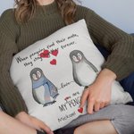 Housse de coussin pour couple de pingouins, personnalisée.