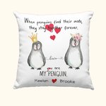 Housse de coussin pour couple de pingouins, personnalisée.