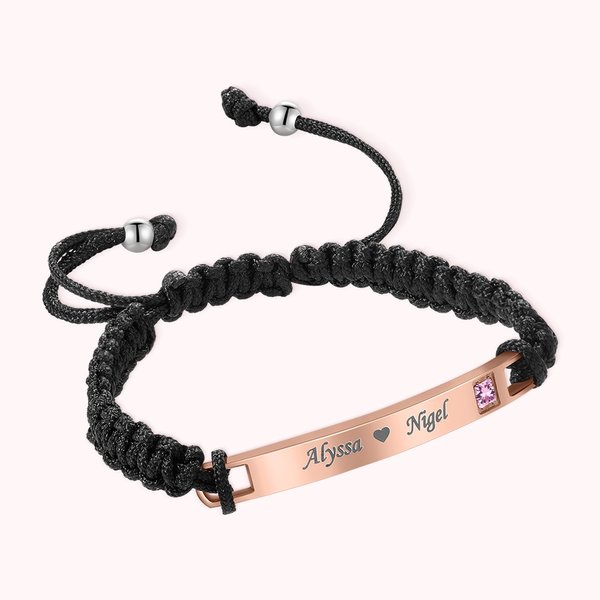 Bracelets Tissés Réglable Lot de 2 Personnalisé avec Noms Cadeau de Saint-Valentin et d'Anniversaire pour Couple