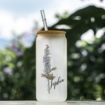 Personalised Vintage Style Watercolor Birth Flower Frosted 20oz Drinking Glass with Straw and Name Gift for Women