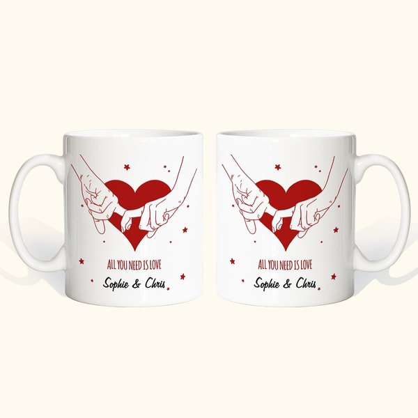 Paire de Mug Café Personnalisé avec Nom pour Couple Motif de Message d'Amour All You Need Is Love Cadeau de Saint-Valentin
