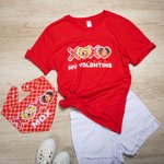 Personalised XOXO My Valentine Photo Name Dog Cat Plaid Bandana Matching Adult T-shirt Birthday Party Valentine's Day Gift for Pet Owners