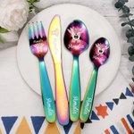 Gepersonaliseerd bestek met eend thema cadeau voor kinderen