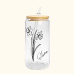 Personalisierte Geburt Blume Becher Glasdose mit Bambusdeckel und Strohhalm