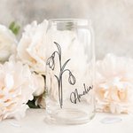 Personalisierte Geburt Blume Becher Glasdose mit Bambusdeckel und Strohhalm
