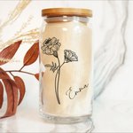 Personalisierte Geburt Blume Becher Glasdose mit Bambusdeckel und Strohhalm