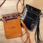 Personalized Phone Crossbody Western Tooled Leather Cowhide  Messenger Fringe Purse Bag