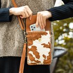 Personalized Phone Crossbody Western Tooled Leather Cowhide  Messenger Fringe Purse Bag