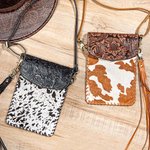 Personalized Phone Crossbody Western Tooled Leather Cowhide  Messenger Fringe Purse Bag
