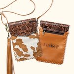 Personalized Phone Crossbody Western Tooled Leather Cowhide  Messenger Fringe Purse Bag