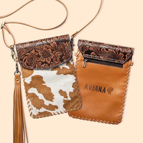 Personalised Phone Crossbody Western Tooled Leather Cowhide Messenger Fringe Handbag Bag
