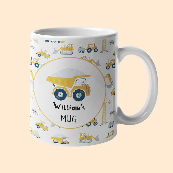 Taza personalizada Vehículo de construcción con nombre Regalo de cumpleaños para niño