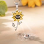 Personalized Sunflower 100 Languages I love You Photo Projection Necklace