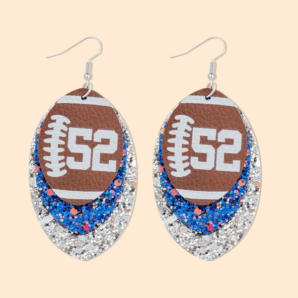 Personalized Football Shape Glitter Triple Layer Jersey Number Earrings for Football Mom Football Lover
