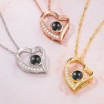 Collier Cœur Irrégulier Personnalisé avec Projection de Photo et Je t'aime en 100 Langues Cadeau Anniversaire de Mariage pour Femme