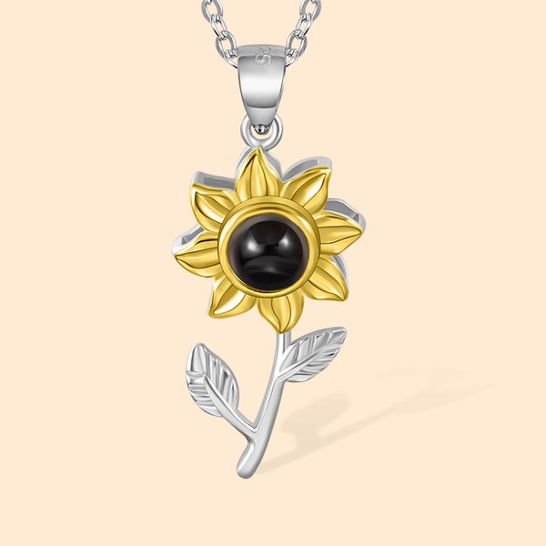Collana personalizzata con proiezione di foto del girasole 100 lingue ti amo