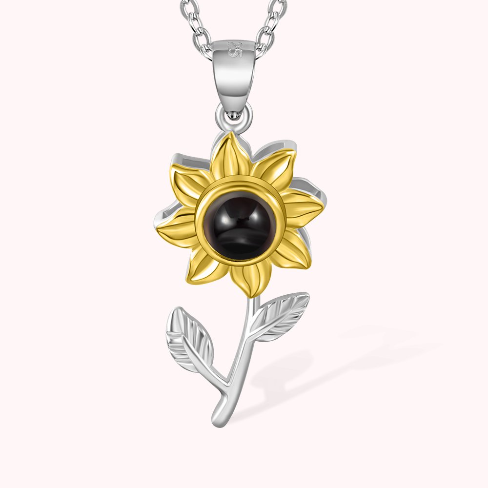 Collier Personnalisé Photo Projection Collier de Tournesol en 100 langues Je T'aime Cadeau d'Anniversaire St Valentin pour Maman Elle