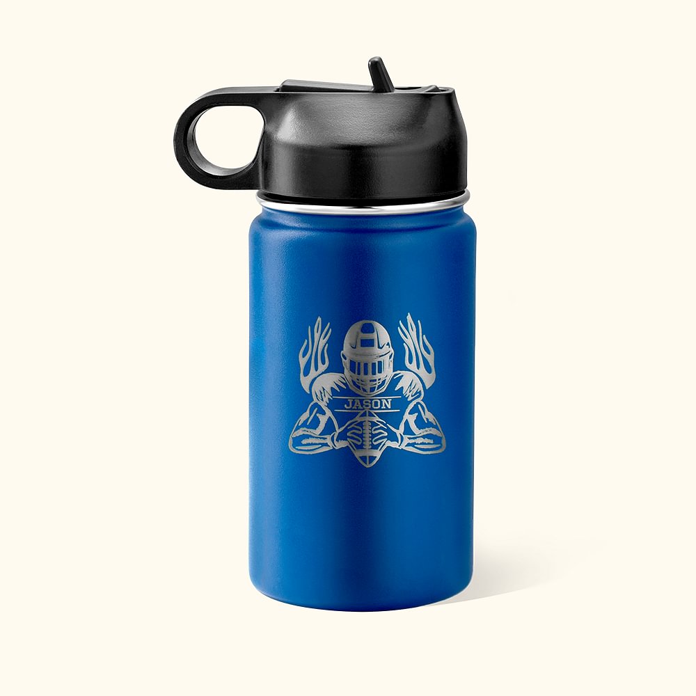 Bouteille Isotherme Personnalisée avec Nom Motif Football Américain Gobelet avec Paille Cadeau pour Enfant