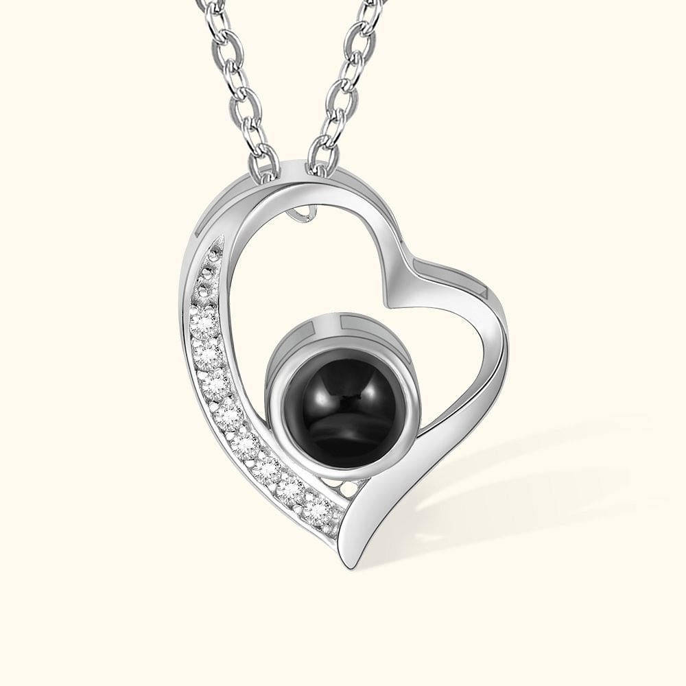Collier Cœur Irrégulier Personnalisé avec Projection de Photo et Je t'aime en 100 Langues Cadeau Anniversaire de Mariage pour Femme